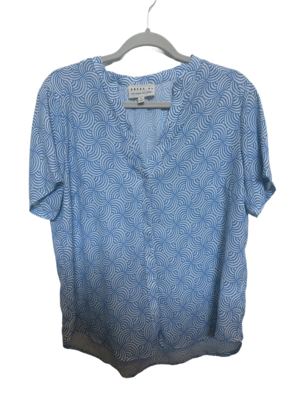 Dress UP Light Blue Swirl Print V-Neck Blouse